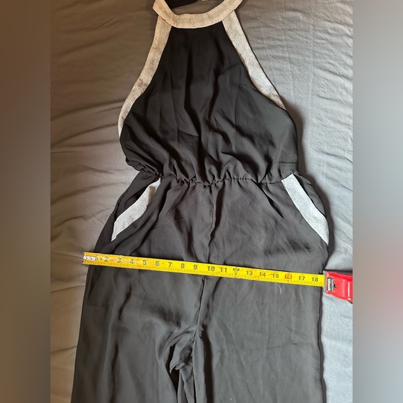 Elegant Black Jumpsuit Romper with Silver Accents And Pockets Size Medium - Picture 8 of 8